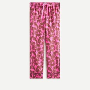 Jcrew 100% Silk Pink Twill Relaxed Pants In Sleepy Lion Print